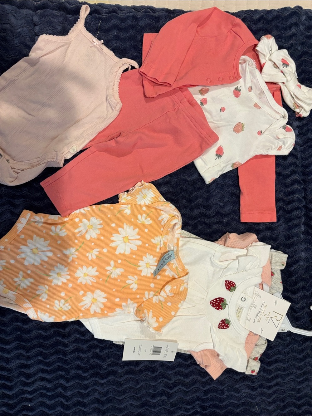Unbranded Girls' Coral & Peach Floral Cotton Bottoms Set 3/6 months